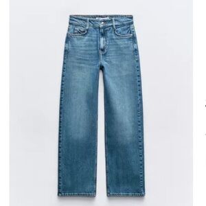 ZARA HIGH WAIST STRAIGHT LEG Z1975 ANKLE-LENGTH STRETCH JEANS
